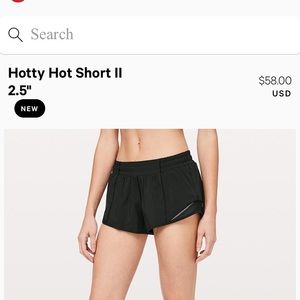 Lulu lemon hotty hot shorts 2.5 - size 6, black